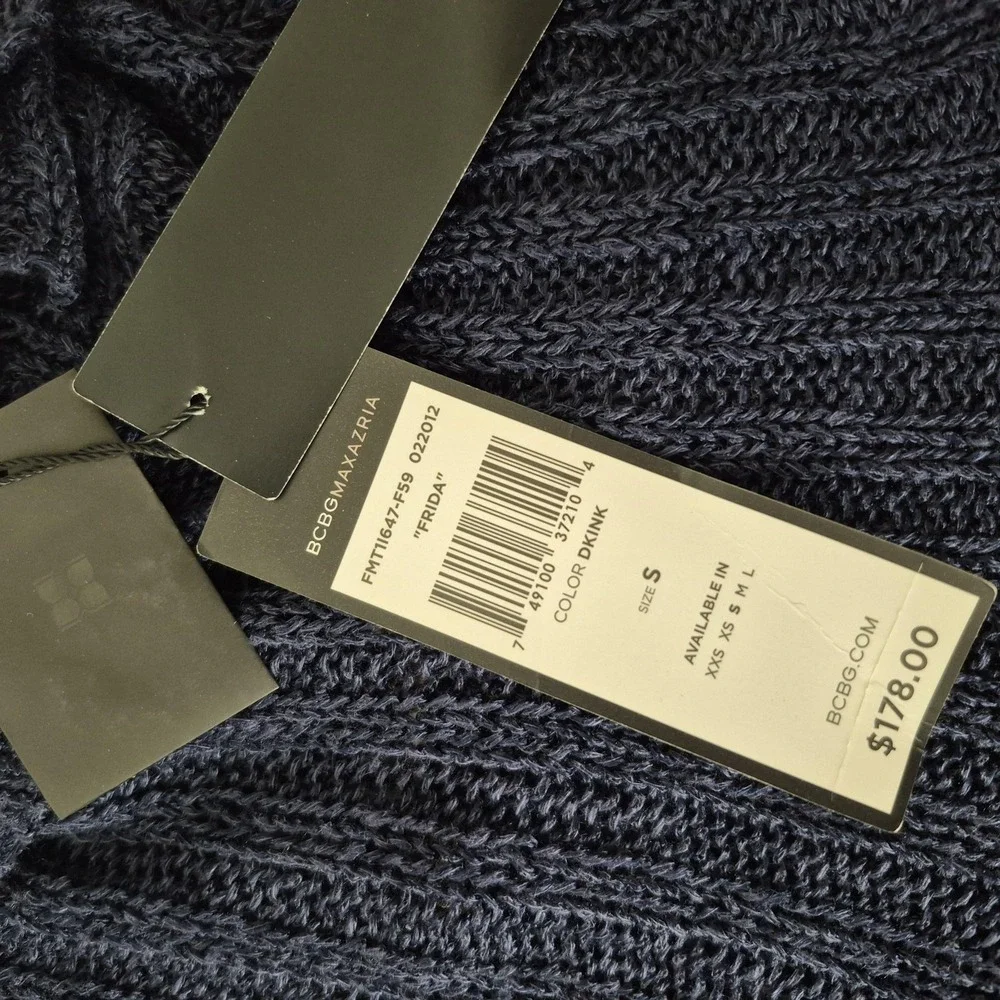 BCBGMAXAZRIA Sweater Womens S Blue‎ Frida Linen Viscose Cowl Neck Knit Pullover
